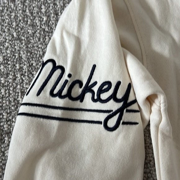 Classic Disney Embroidered Mickey Mouse Bomber Varsity Jacket Top Cream Pink - Picture 5 of 12